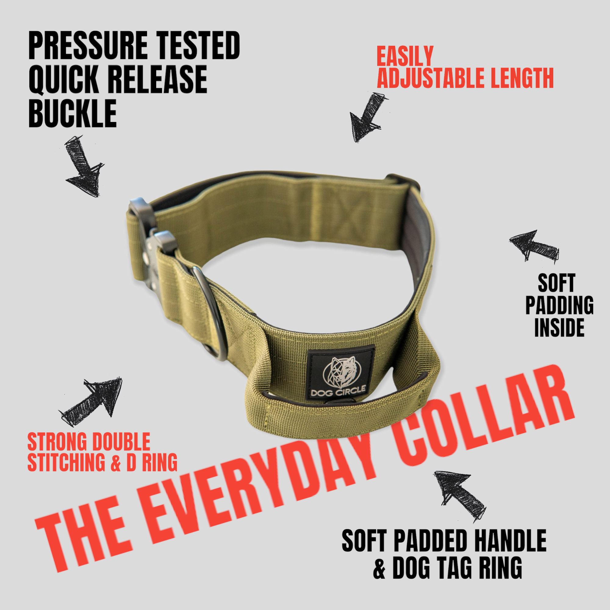 EVERYDAY DOG COLLAR WITH HANDLE (Multiple colours)